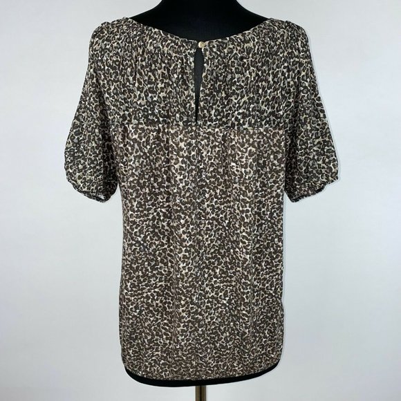 Ann Taylor LOFT S Animal Print Top Elastic Sleeves And Hem Keyhole Back - Picture 5 of 12